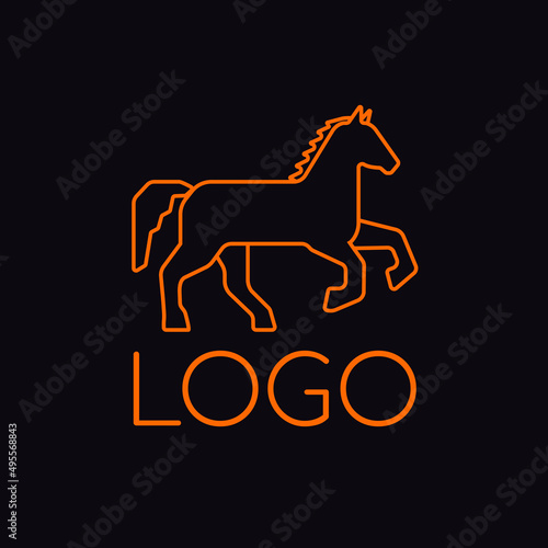 Abstract horse logo with straight lines and shapes giving monumentality and stability and a geometrically interesting shape. Isolated on a dark background. Vector graphics