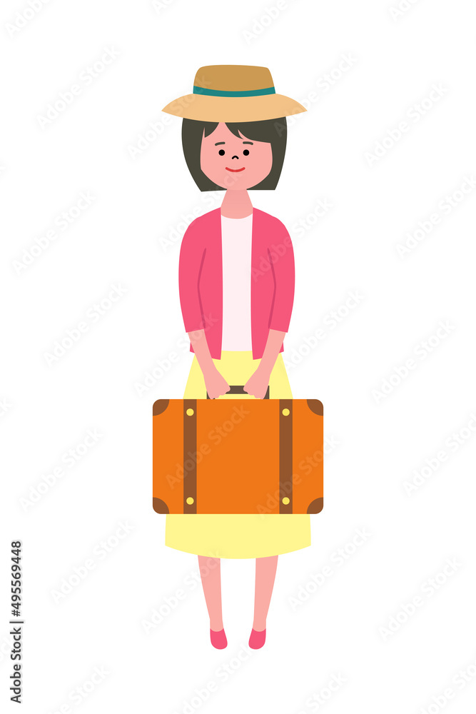 トランクを持つ女性のイラスト トランクを持つ女性のイラスト