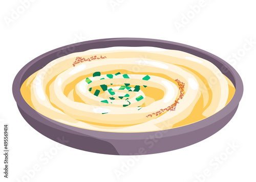 Hummus hummush mashed peas olive oil traditional arab middle east food drawing illustration