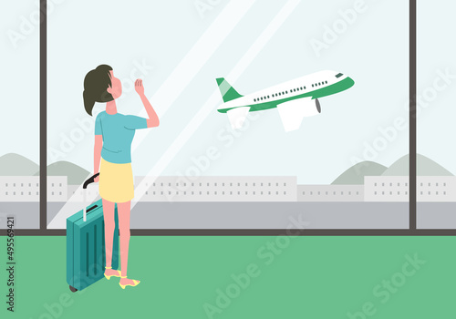 空港にいる女性のイラスト