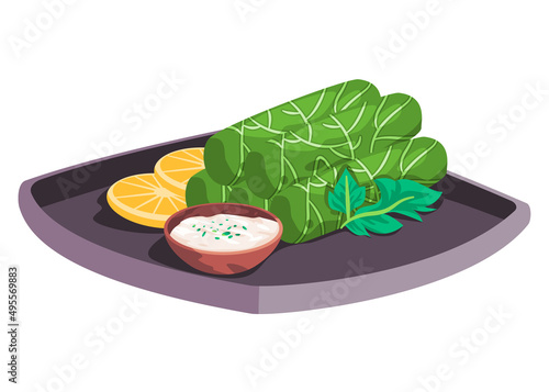 Dolma sarma leaves wrapped rice traditional arab middle east food drawing illustration