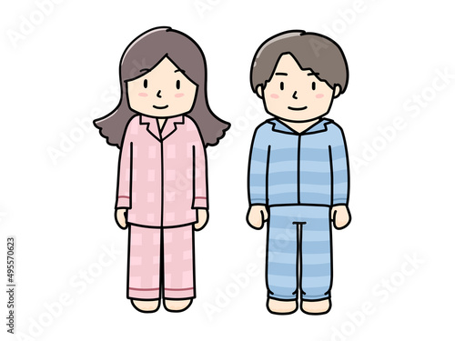パジャマを着た男女のイラスト
