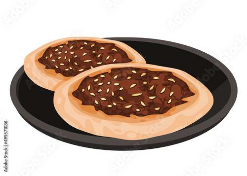 Manakish manaqish traditional bread pizza baked from arab middle east food cuisine drawing cartoon illustration