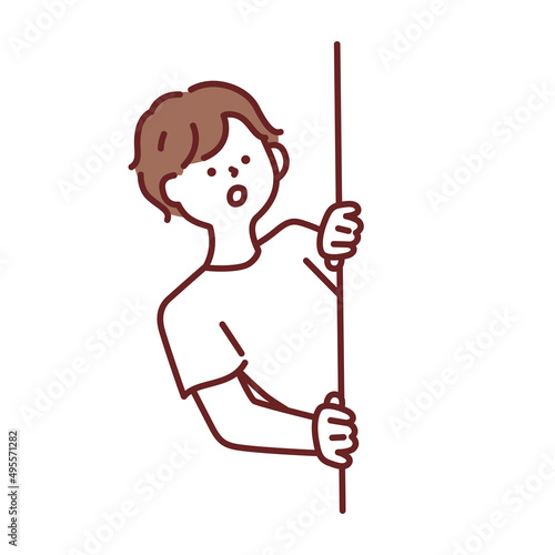 覗く、驚く男性のイラスト(迷う、疑問、好奇心、悩む、想像、心配) An illustration of a surprising man peeping into it.Disturbed, questioned, curious, troubled, imagined, worried.