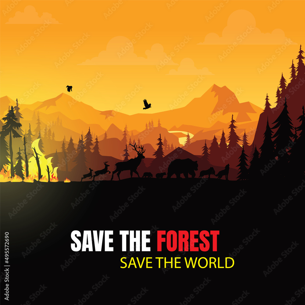 Fototapeta premium Wildfire silhouettes background, Forest fire vector