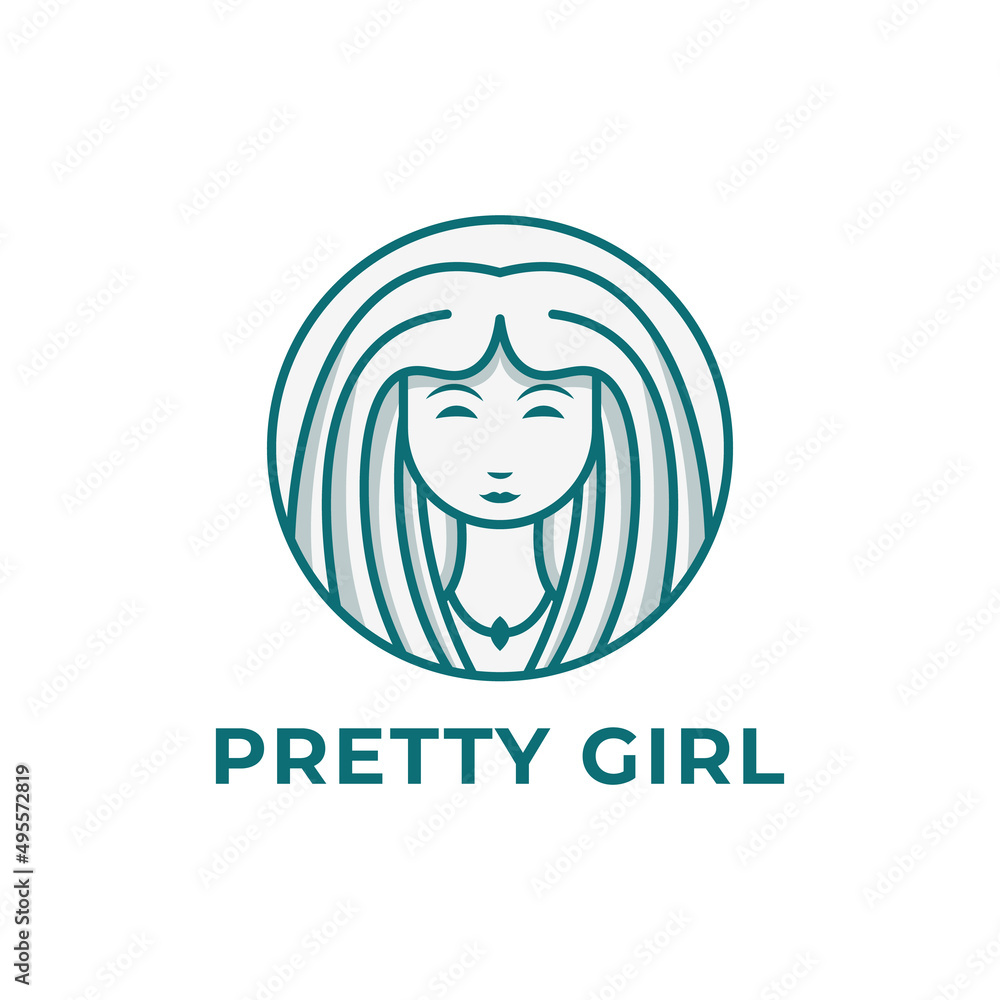 woman face logo on circle badges in linear style, woman face logo vector illustration design