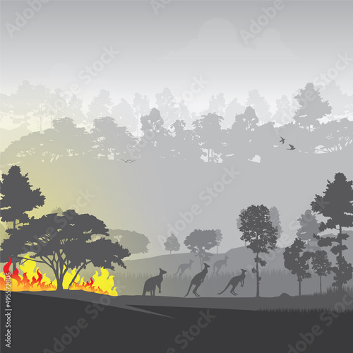 Wildfire silhouettes background, Forest fire vector