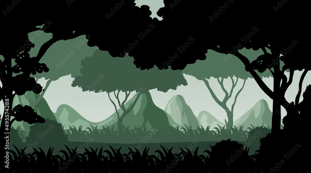 Silhouette shadow of forest scene