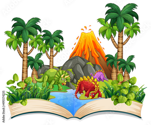 Book of dinosaur in the forest