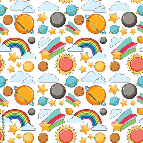 Seamless background design with sun and moon