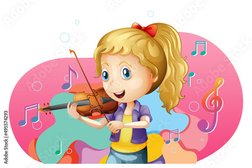 Cute cartoon character with music instrument