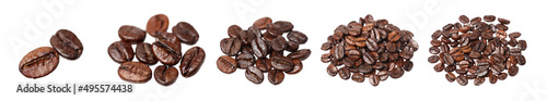 Coffee beans isolated on white background. Each bean have to clipping path on white background