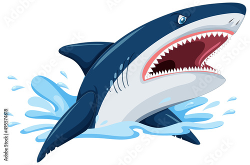 Aggressive great white shark cartoon
