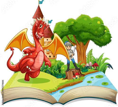 Storybook with dragon and knight