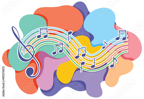 Music notes rainbow colourful on white background