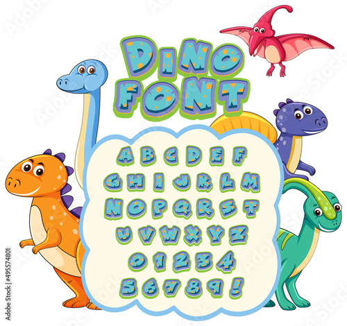 Font design for english alphabets in dinosaur character on template
