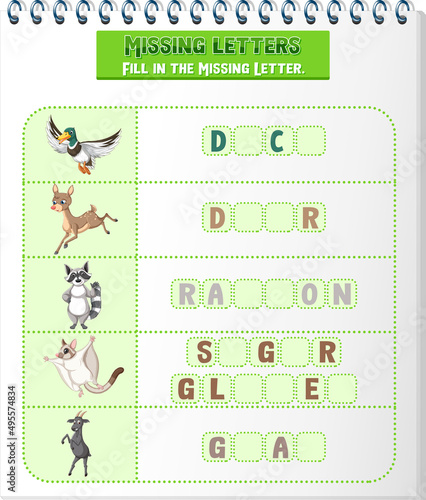 Fill the missing letter of each word worksheet for children