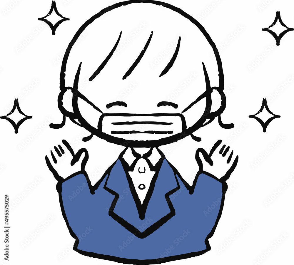 マスクを付けてニコニコと微笑むスーツ姿の女性のイラスト(キラキラ)
マスクを付けてニコニコと微笑むスーツ姿の女性のイラスト(キラキラ)