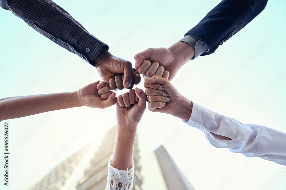 Obraz premium But we can all do small things, with great success. Below shot of a group of unrecognizable businesspeople joining their hands together in a unity.