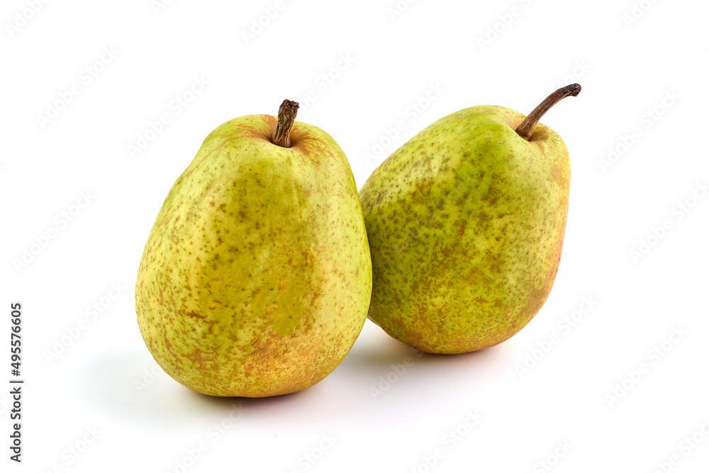 Juicy fresh ripe Comice pears, isolated on white background. Juicy fresh ripe Comice pears, isolated on white background.