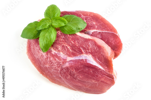 Pork ham steak, isolated on white background.