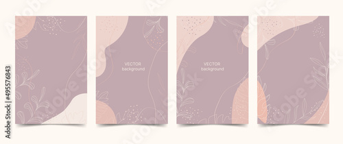 Vector background in a trendy minimalist style with leaf outlines. Design template for social media, invitations, decor, covers, wrapping paper.
