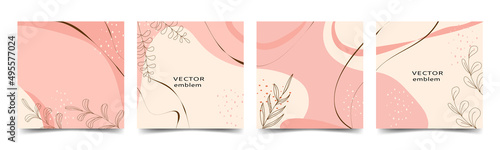 Set of abstract vector background with leaves, hand drawn doodles, for social media posting, promotion, advertising. Place for your text.