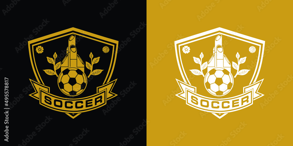 soccer footbal logo design with bamboo leave and bandge sport soccer footbal logo design with bamboo leave and bandge sport