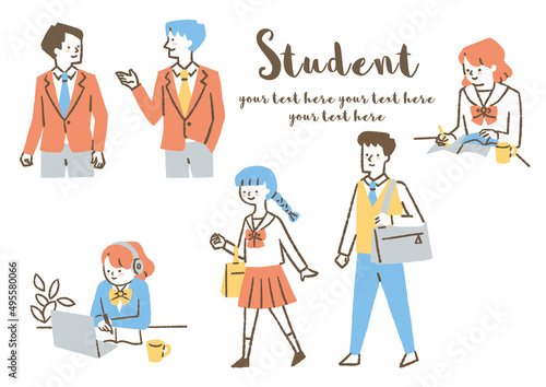 男子学生と女子学生_セット_色