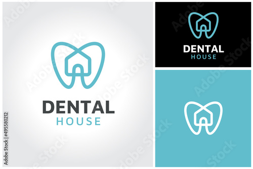 Tooth House, Teeth Home Care for Dentist Dental Dentistry Clinic logo design