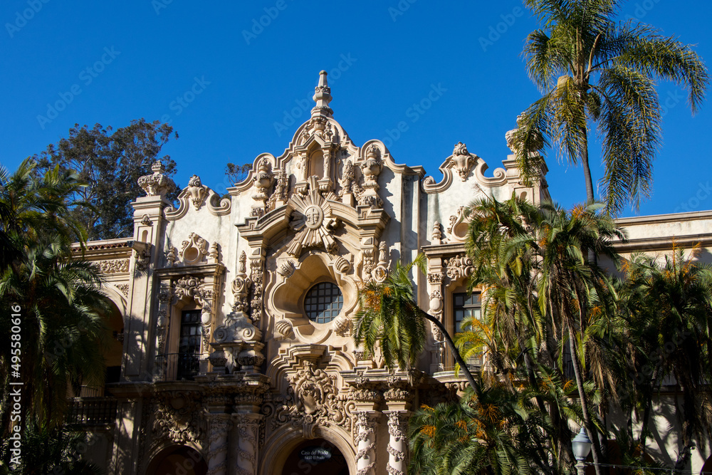 Part of sprawling Balboa Park, El Prado is a long promenade lined by museums and gardens and buildings. in beautiful Spanish architecture