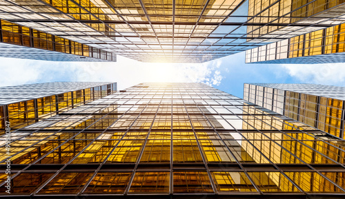 Photography Low angle view of modern office buildings in HongKong
