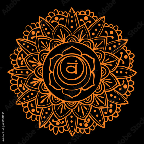 Swadhisthana art. The second sacral chakra. Hand drawn sloppy style. Vector orange symbol. Meditation sign