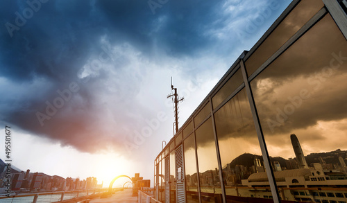 Photography Hong Kong downtown with dark clouds in storm