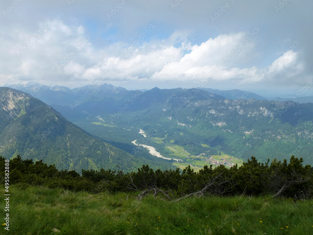 Obraz premium Mountain hiking tour to Notkarspitze mountain, Ammergau Alps, Germany