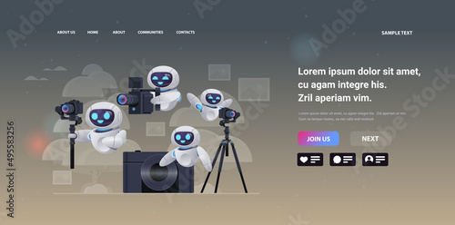 robotic television operators using video camera robots cameramen looking through camcorder movie making