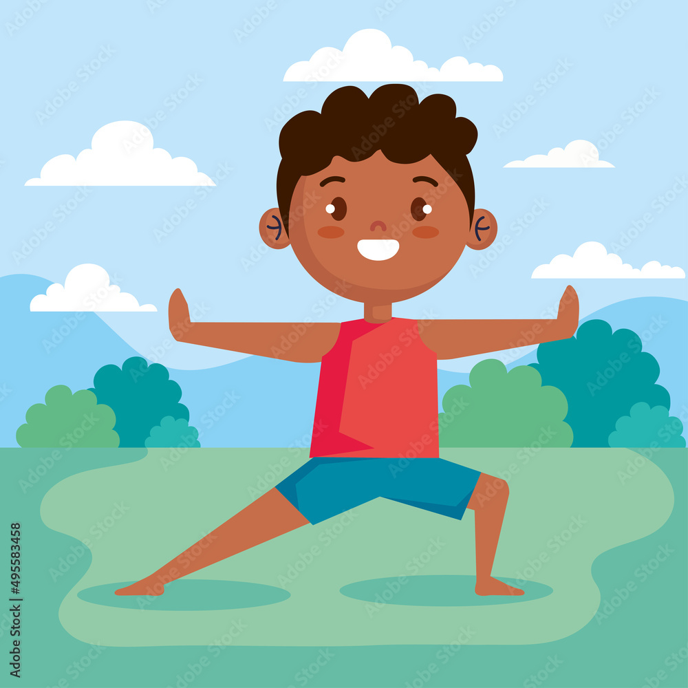 Fototapeta premium afro boy practicing yoga