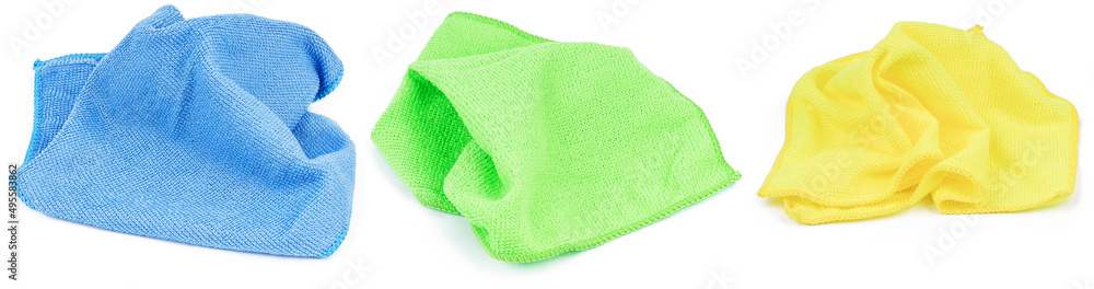 Fototapeta premium microfiber towel set isolated on white background. microfiber fabric cloth collection cut out