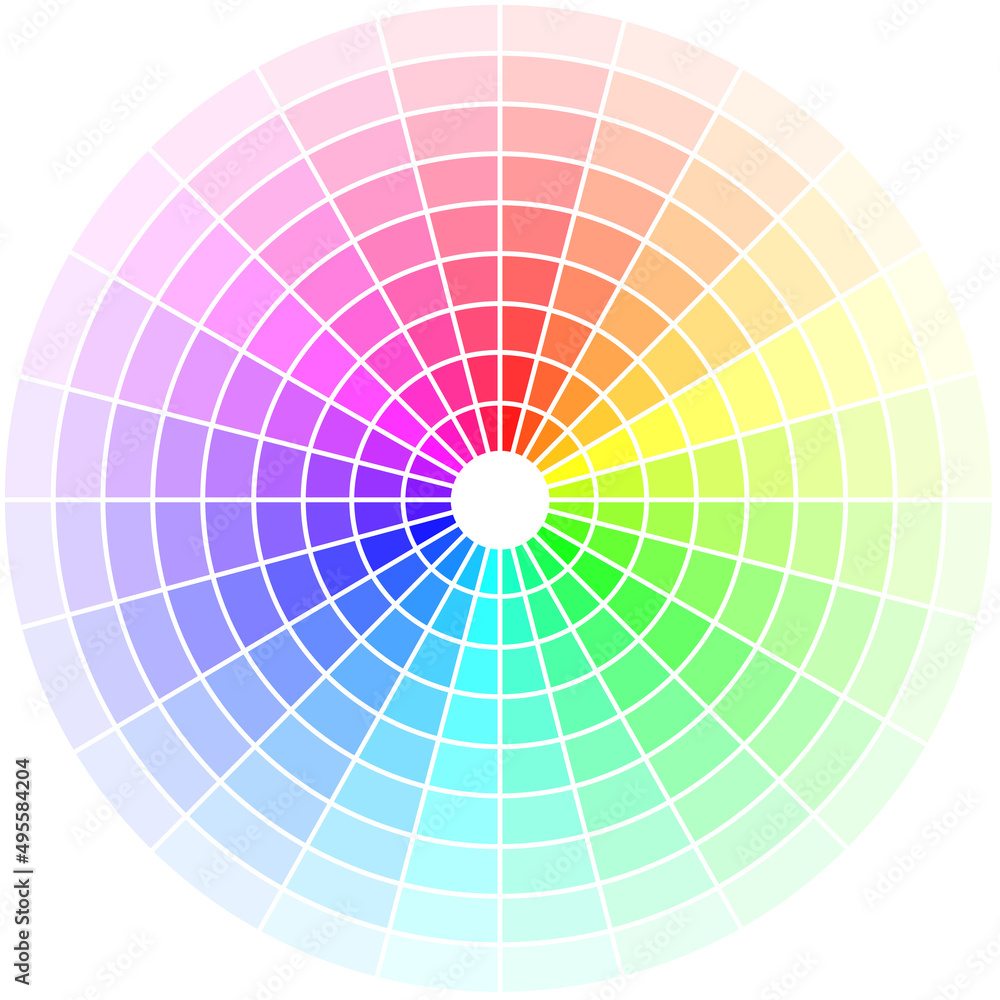 Color wheel of tints of 24 colors. Colorful scale by adding white to ...