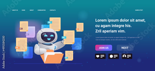 robot sorting documents robotic character organizing folder file management paperwork data archive artificial intelligence