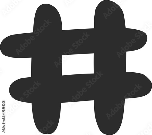 Cartoon hashtag vector object, doodle element for decor