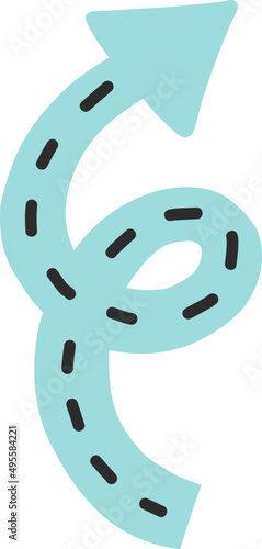 Cartoon vector blue arrow object, doodle element for decor