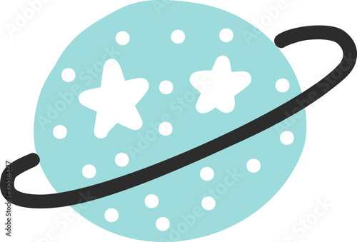 Cartoon blue planet vector object, doodle illustration for decor
