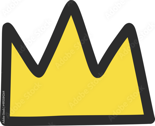 Cartoon vector crown yellow object, doodle illustration for decor