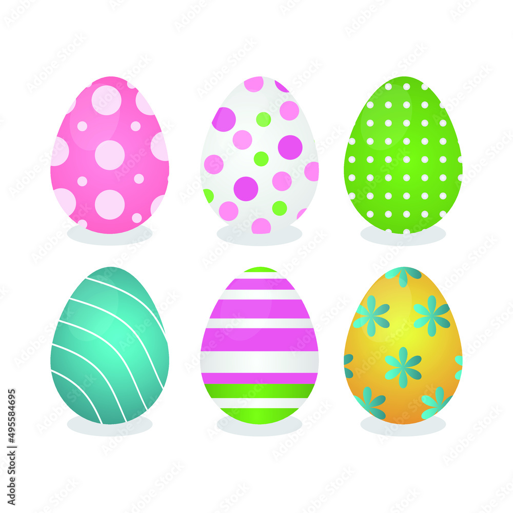 Collection of isolated colorful Easter eggs. Flat illustration