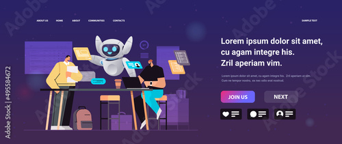 businesspeople working with robot in office artificial intelligence technology concept horizontal