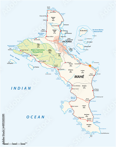 vector road map of Seychelles island of Mahe  photo