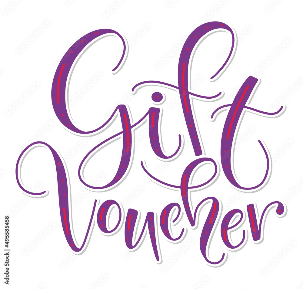 Gift voucher purple lettering isolated on white background. Vector illustration Gift voucher purple lettering isolated on white background. Vector illustration