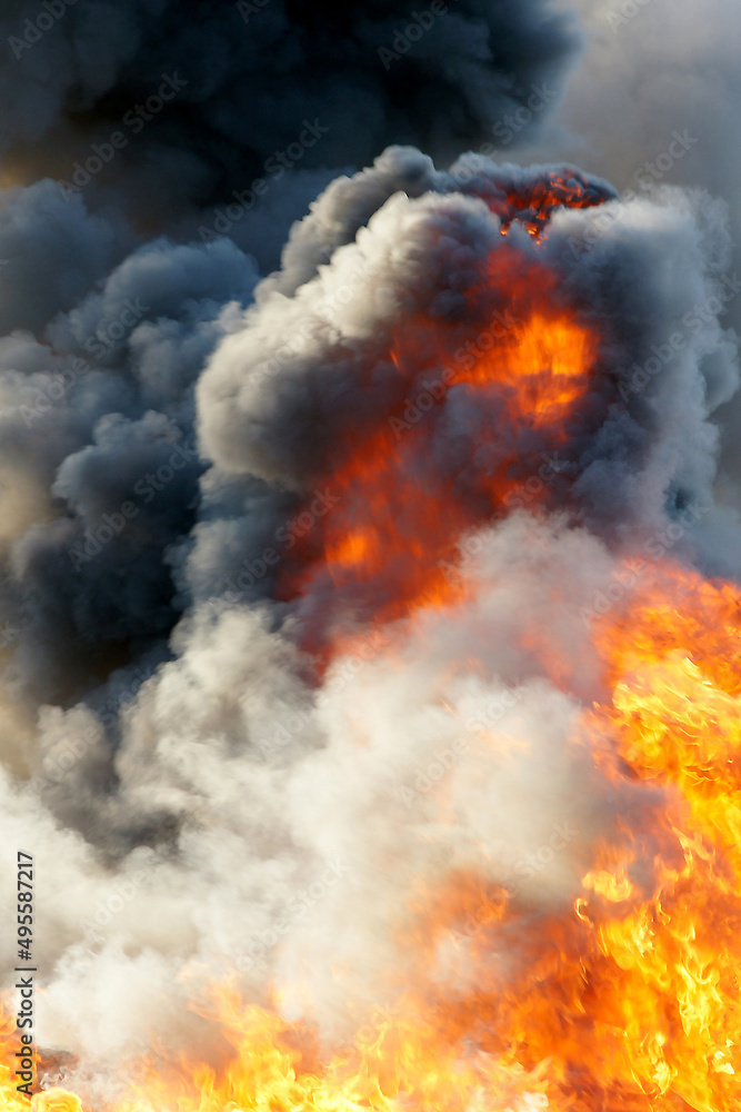 refinery fire. bulk fuel storage tanks on fire 