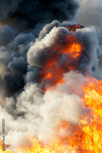 refinery fire. bulk fuel storage tanks on fire 